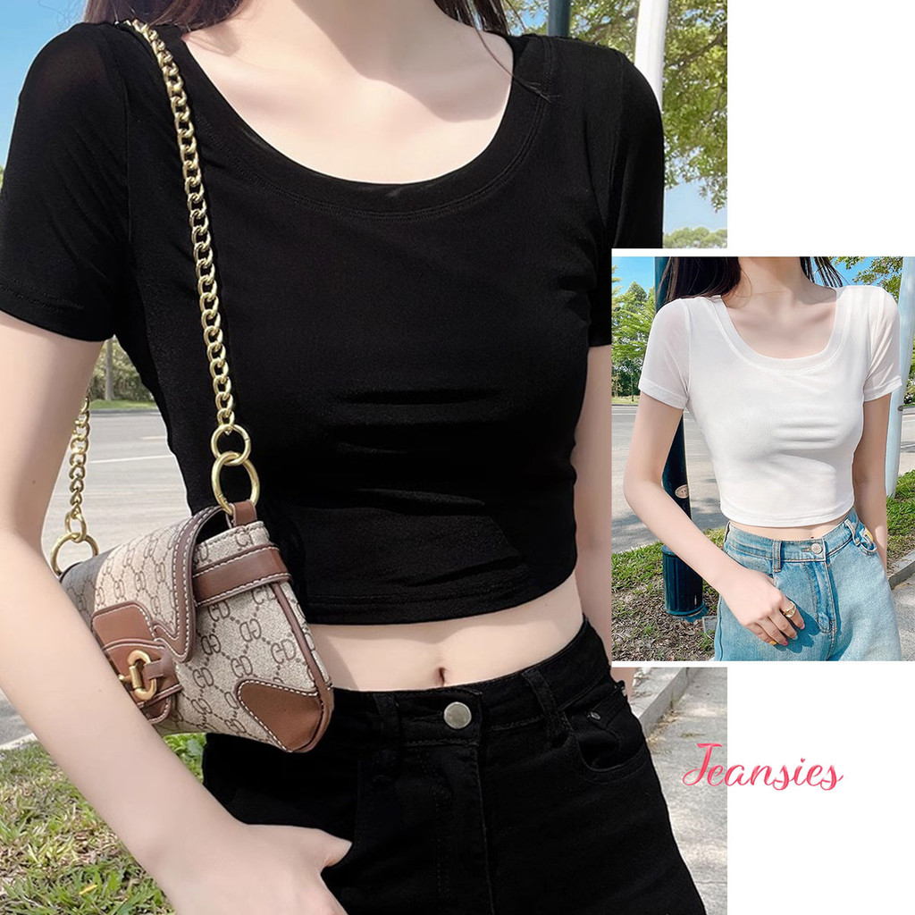 เสื้อครอปแขนสั้นผู้หญิง สวมใส่สบาย ผ้าเย็นและตาข่าย