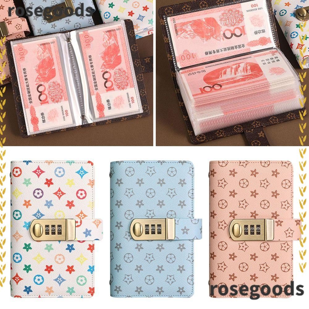 Rosegoods1 100 ซองเงินประหยัด Challenge, PU ประหยัดเงิน Mini Binder Saving Challenge, ตลกกันน้ําพร้อมรหัสผ่านล็อคReusable Saving Challenges หนังสือเด็ก
