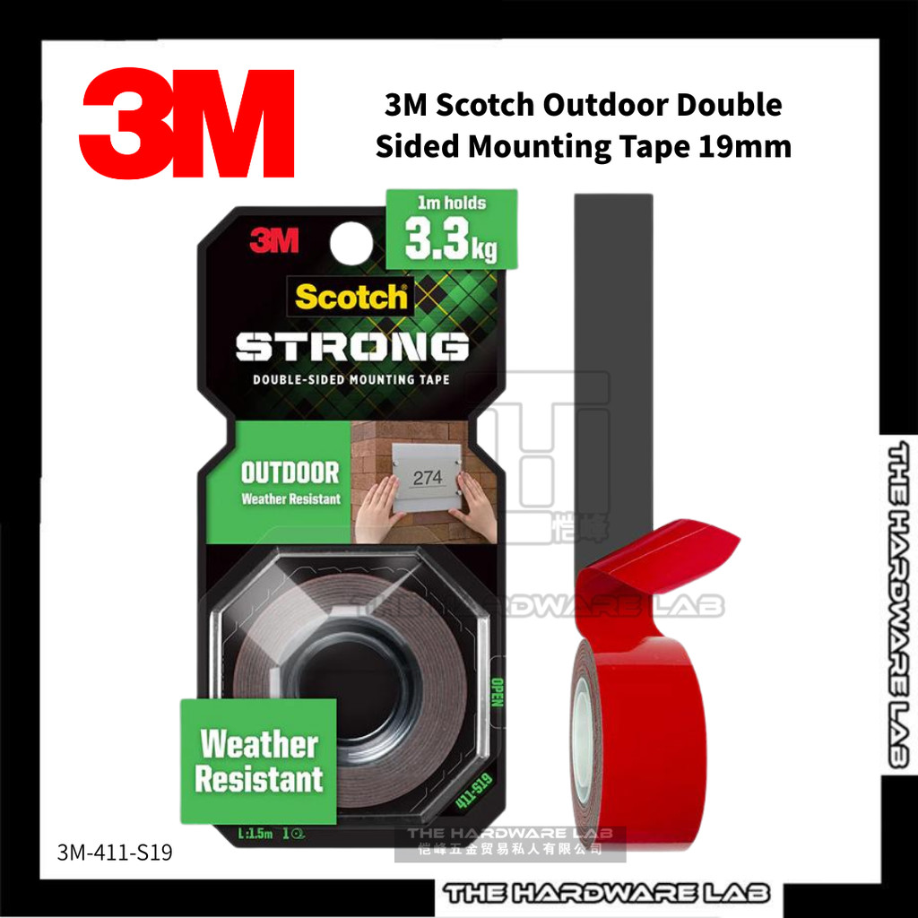 {The Hardware Lab}3M 3M-411-S19 Scotch Outdoor Double Sided Mounting Tape 19mm