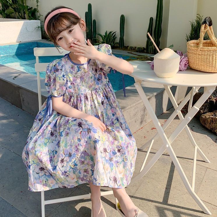 จุด สินค้าสาวชุดเดรสลายดอกไม้แฟชั่นฤดูร้อนแขนฟองกระโปรงทรงเอแฟชั่นชุดลําลอง