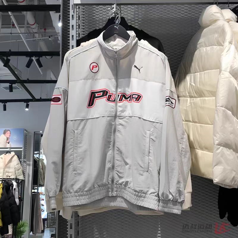 PUM โลโก้ปักรุ่นบาง สีชายเสื้อ กันลมหลวมสบาย Stand-up Collar Coat สไตล์สปอร์ต