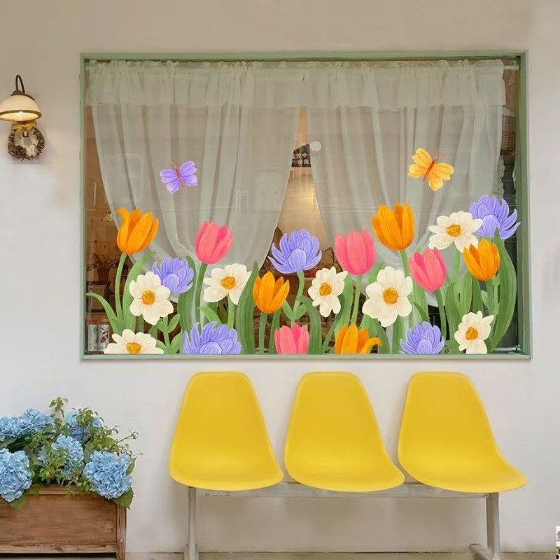 สติ๊กเกอร์สูญญากาศ หน้าต่างกระจก ทิวลิป หน้าต่างร้านค้า ร้านขายเสื้อผ้า ร้านชานม คาเฟ่ ตกแต่งร้าน - รูปที่ 4