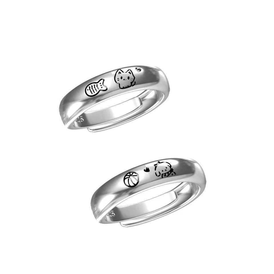 แหวนคู่น่ารัก Paparazzi และ JXKN แบบการ์ตูน กราฟฟิตี สำหรับคนรักแมวและปลา