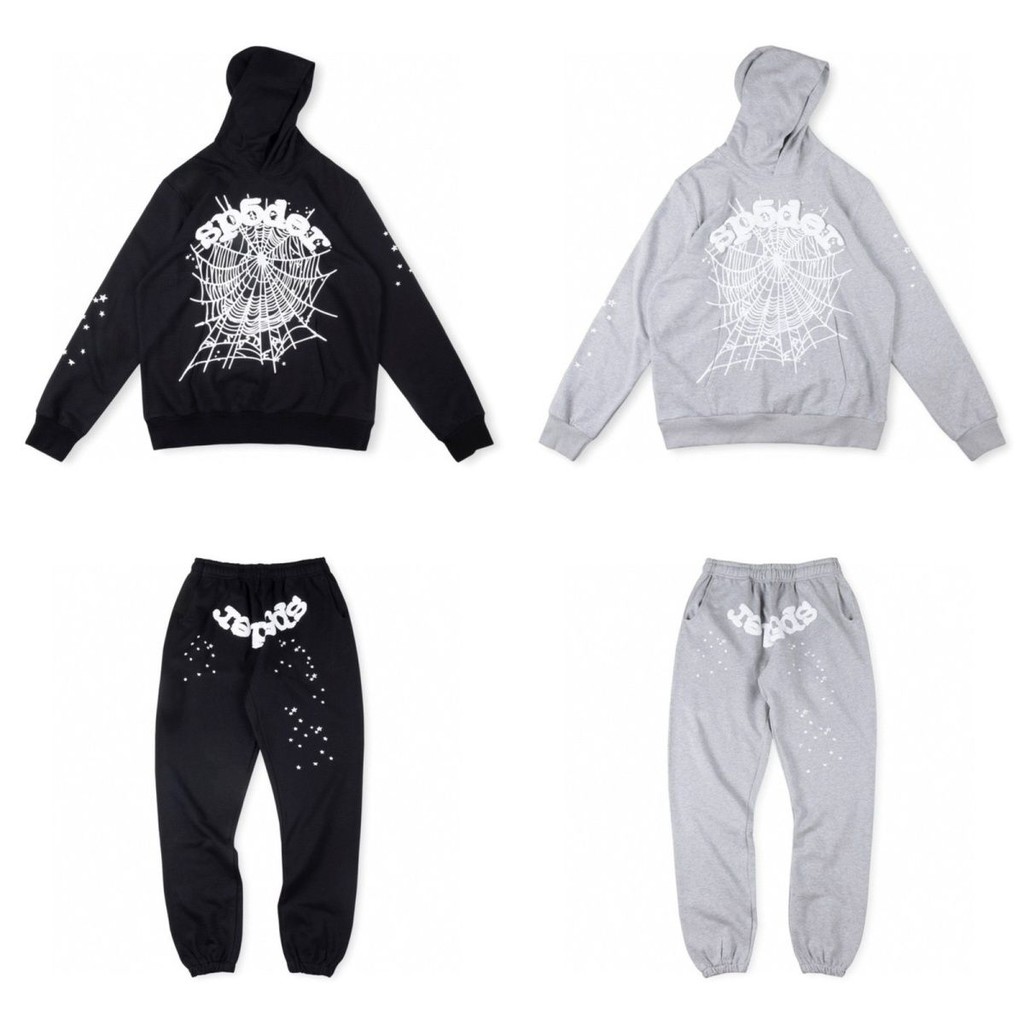 เสื้อฮู้ดดี้.Sp5der 555 OG Web สีทึบ Spiderman สำหรับผู้ชาย