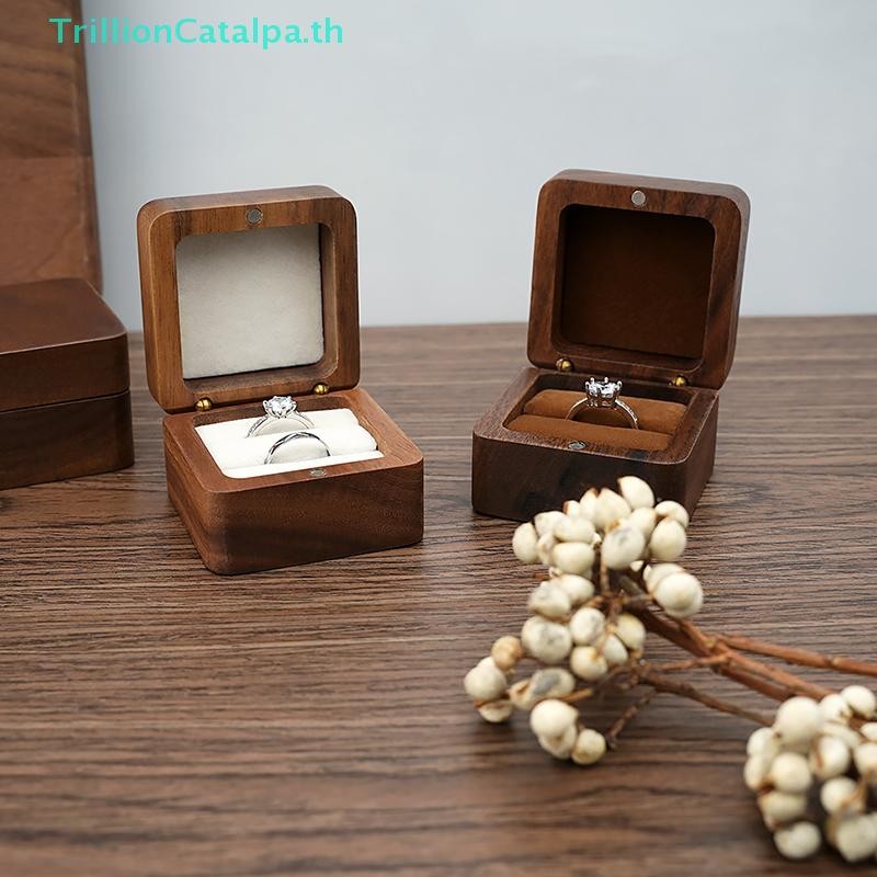 TrillionCatalpa กล่องเครื่องประดับไม้กล่องแหวนแต่งงานต่างหูแหวน Organizer กล่องแพคเกจของขวัญกรณี TH
