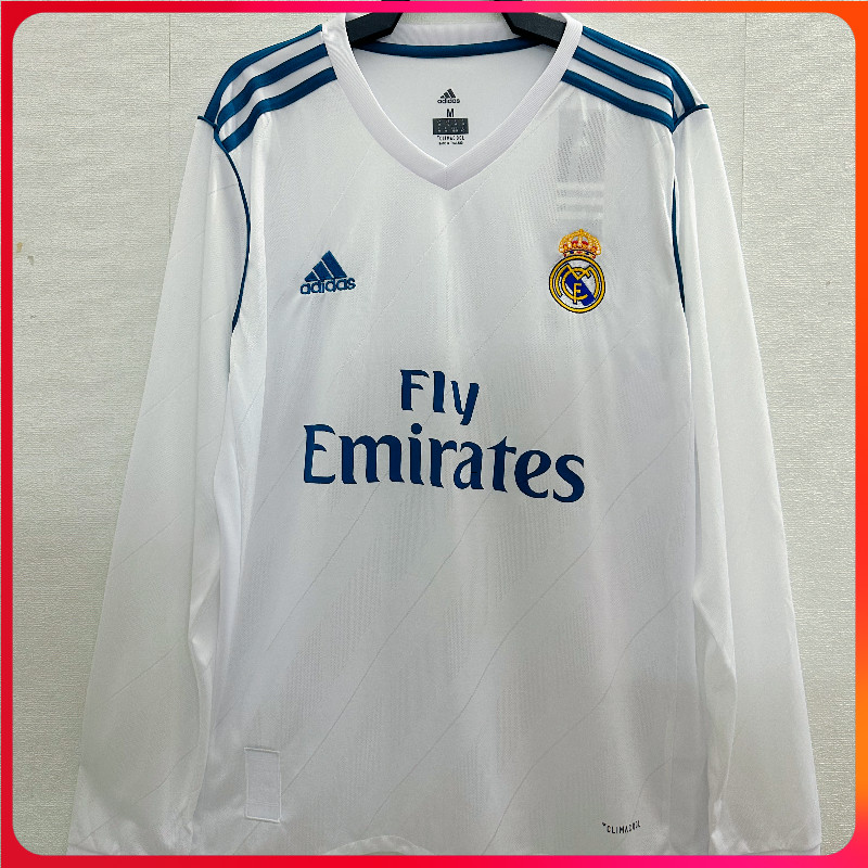 2017/18 Real Madrid คุณภาพสูง Home Retro Jersey แขนยาวฟุตบอล S-2XL