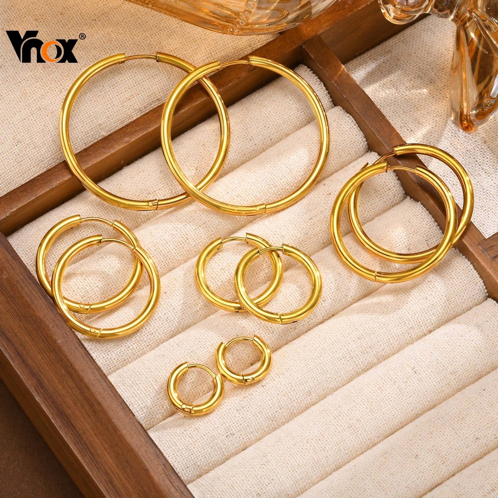 Vnox Hoop ต่างหู Huggie สําหรับผู้หญิงผู้ชาย,สแตนเลสสตีล Steeel Hypoallergenic Classic Simple ต่างหูอุปกรณ์เสริม