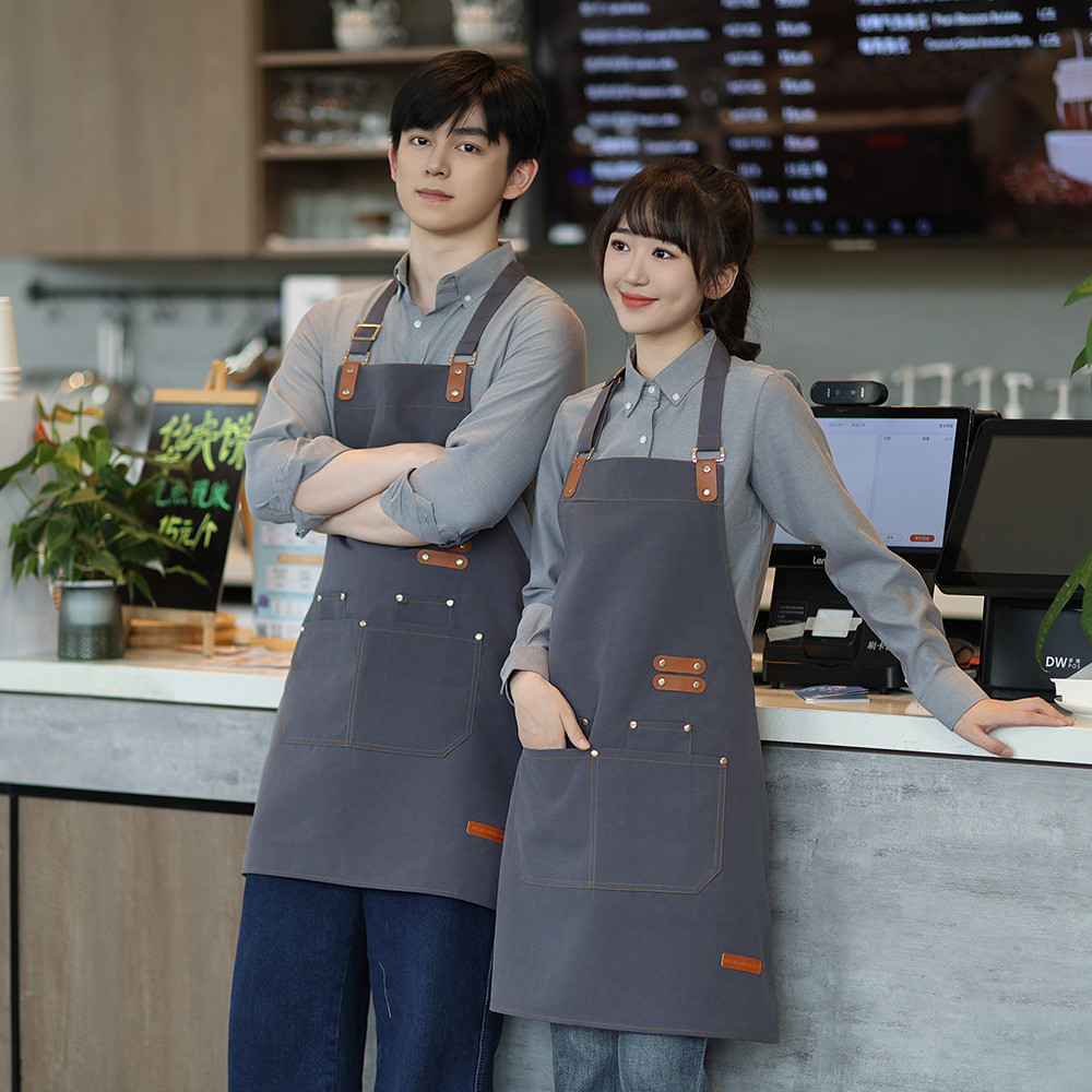 ผ้ากันเปื้อนกาแฟ ผ้าแคนวาส อัพเกรดใหม่และหนาขึ้น วัสดุกันน้ำ เหมาะสำหรับร้านกาแฟ ห้องครัว ผ้ากันเปื้อนงานครัว