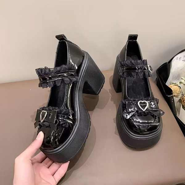 รองเท้าหนังขนาดเล็ก Mary Jane แฟชั่นหนา Soled สวมใส่ด้านนอกนักเรียน