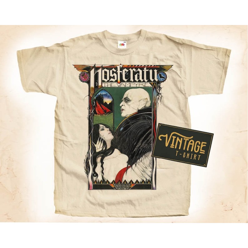 NOSFERATU V3 T shirt Tee Natural Vintage Cotton Movie Poster Beige All Sizes S M L XL 2X 3X 4X 5X สไ