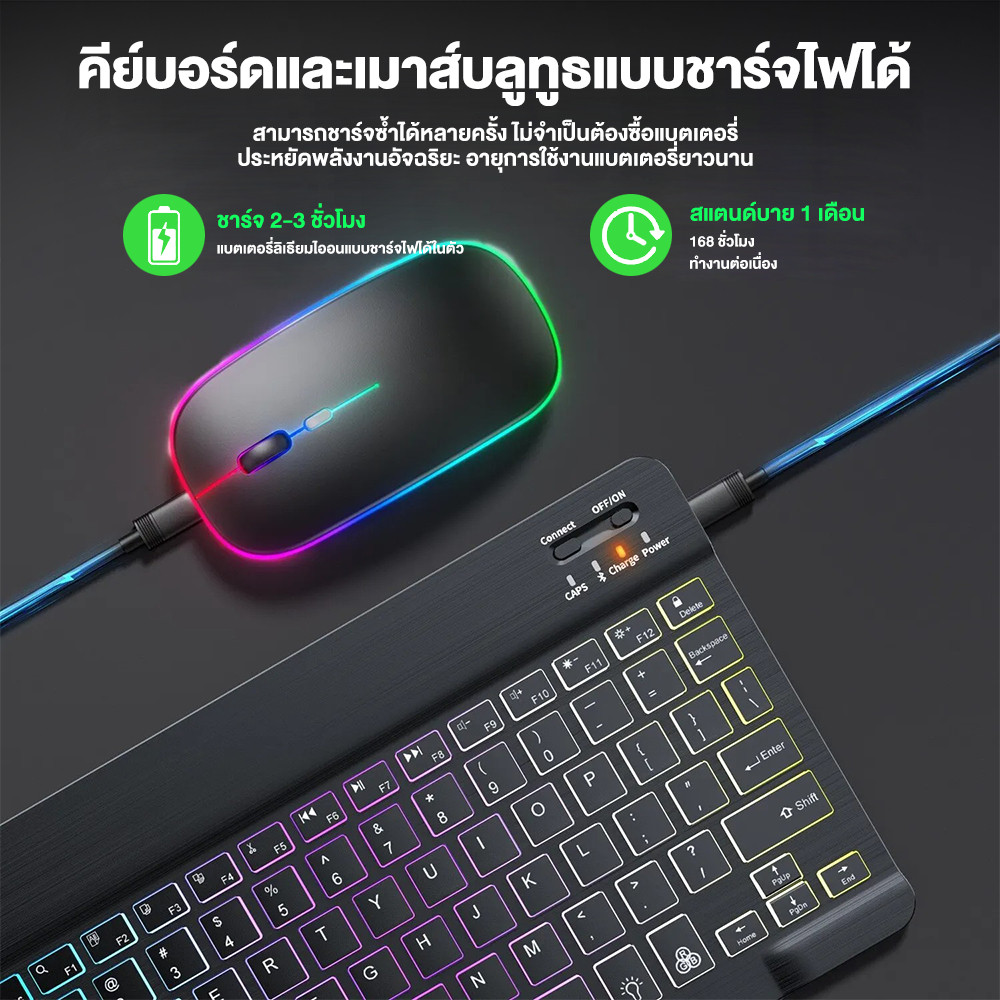 คีย์บอร์ดภาษาไทย คีย์บอร์ด Bluetooth คีย์บอร์ดไร้สาย พกพาสะดวก รองรับ IOS/Android/Windows7 โหมด 2 สี ไร้สา
