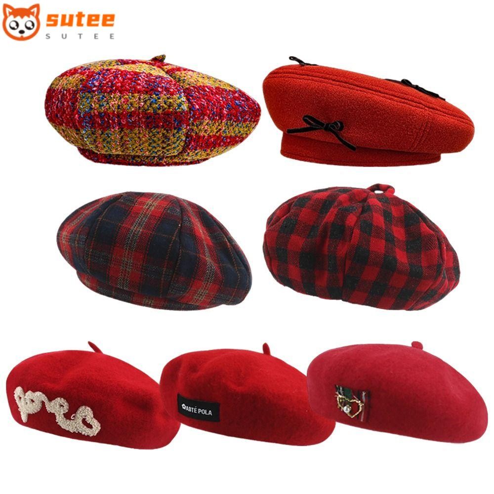 Sutete หมวกเบเรต์, คริสต์มาสถุงขนสัตว์ Beret หมวก, ฤดูหนาวที่อบอุ่นหมวก Felt Berets แบนหมวกหมวกสําหร