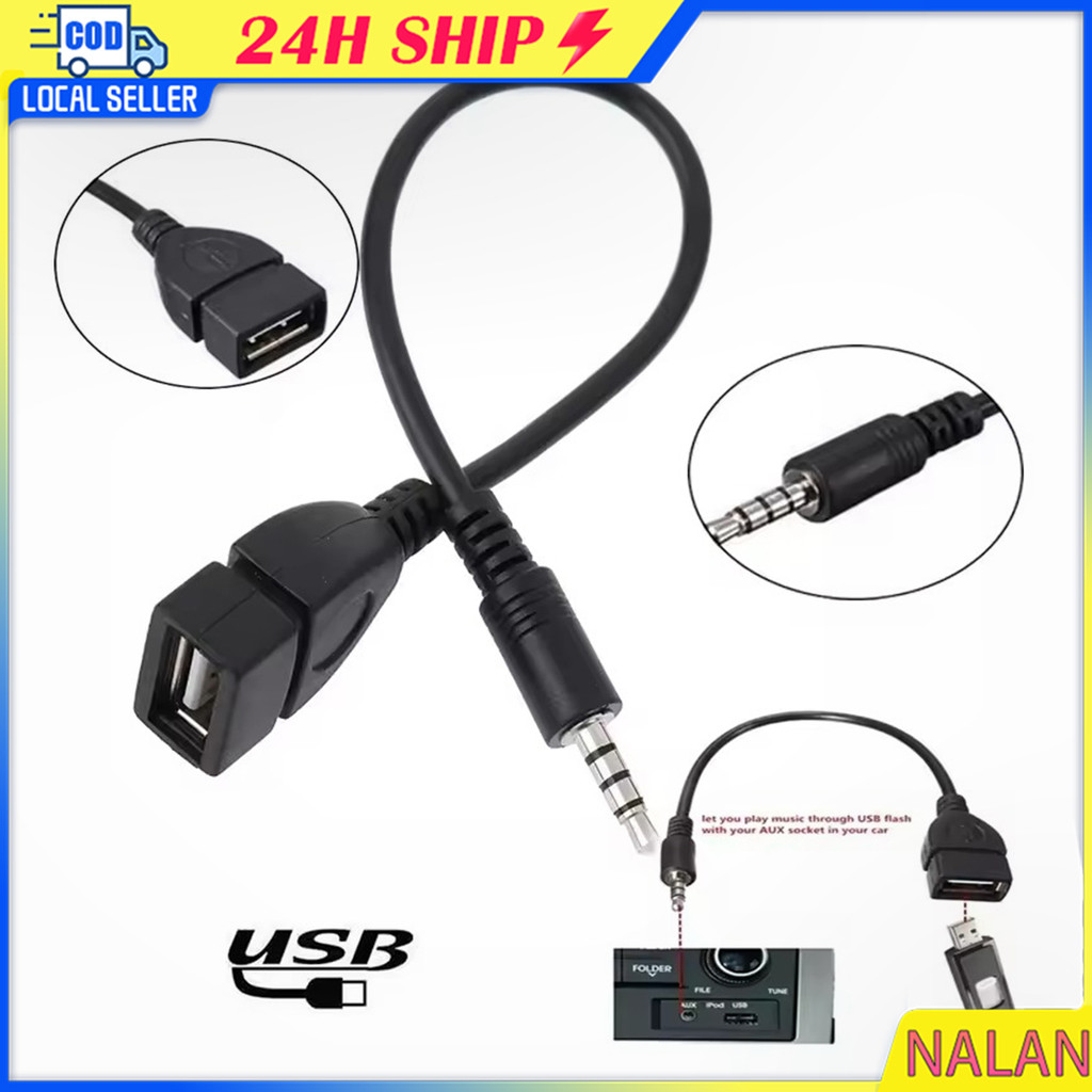 ร้านอยู่กทม.3.5mm มิลลิเมตร AUX ปลั๊กเสียง TO USB 2.0 แจ็คตัวเมียตัวแปลง OTG ขนาดสายยาว20ซม.