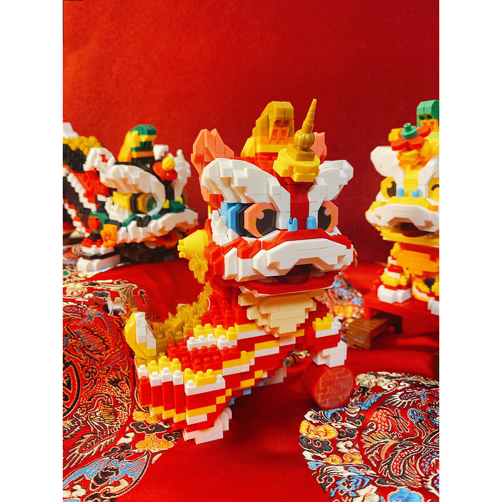 เข้ากันได้กับเลโก้ 2024 ปีมังกร Mascot Longteng Four Seas Micro-Particle Building Blocks แห่งชาติอินเทรนด์ Lion Dance เครื่องประดับสร้างสรรค์ของเล่น