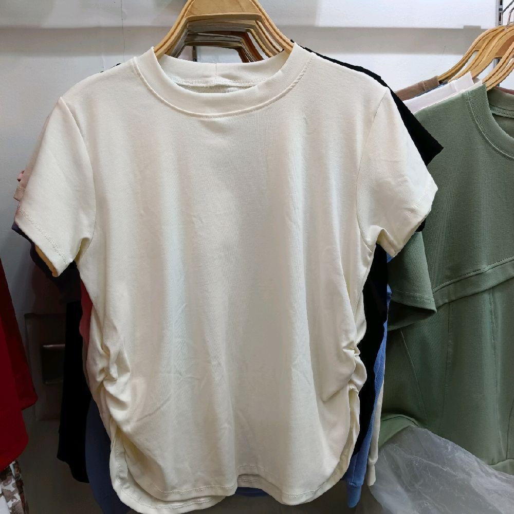 HPS เสื้อผ้ายูนิโคล่ ขยุ้ม2ข้าง คอกลมแขนสั้น ผ้ายืดตามตัว ใส่สบาย ผ้านิ่มม๊ากก Tshirt Women
