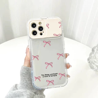 Good🔥จัดส่งในพื้นที่ เคสโทรศัพท์กระจกแต่งหน้าโบว์สีชมพูเข้ากันได้กับ iPhone X XR XS 11 13 15 12 Pro Max 7 8 14 15 Plus