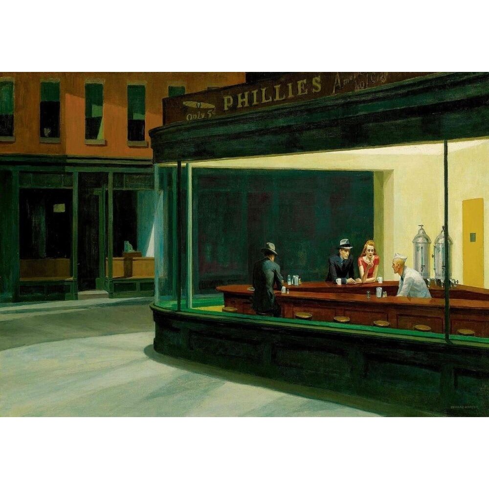 Edward Hopper: Nighthawks Silk Poster ภาพวาดตกแต่ง XCinch