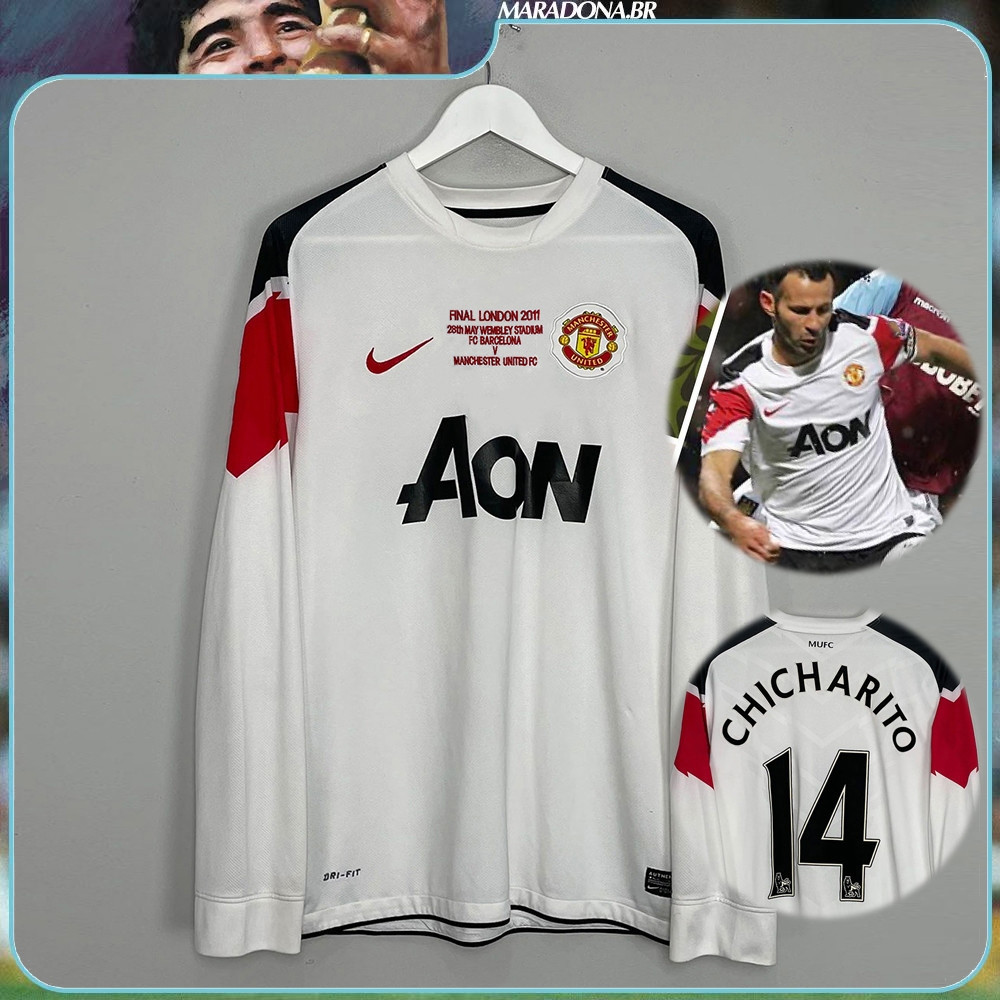 2010-2011 Retro Manchester Jersey United Visit แขนยาวส่วนบุคคลฟุตบอลชื่อและเสื้อหมายเลข AUXK