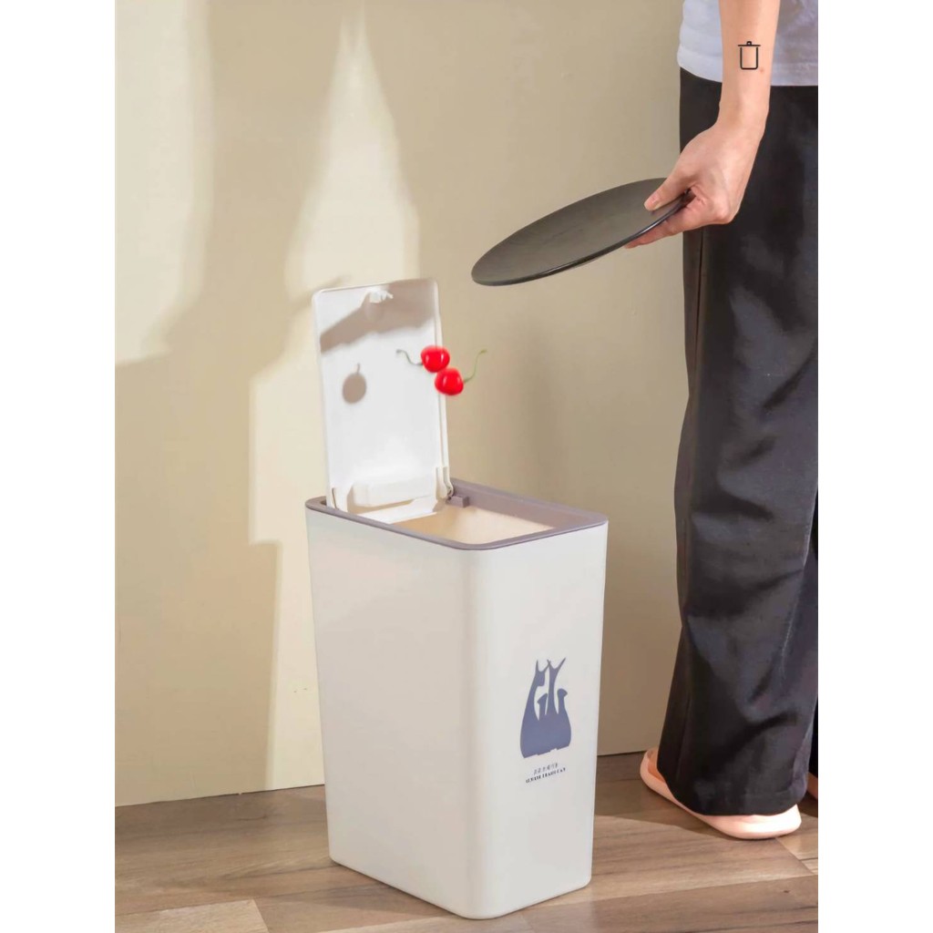 ถังขยะฝากด ไว้ในห้องนอน เก็บกลิ่น ฝาปิดป๊อปอัพ  ถังขยะมินิมอล - รูปที่ 4
