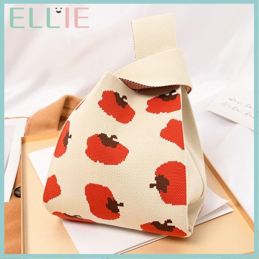 Ellie กระเป๋าถือ,กระเป๋าโท้ทข้อมือปมแฮนด์เมด,กระเป๋าเก็บถักตาข่ายความจุขนาดใหญ่สําหรับผู้หญิง