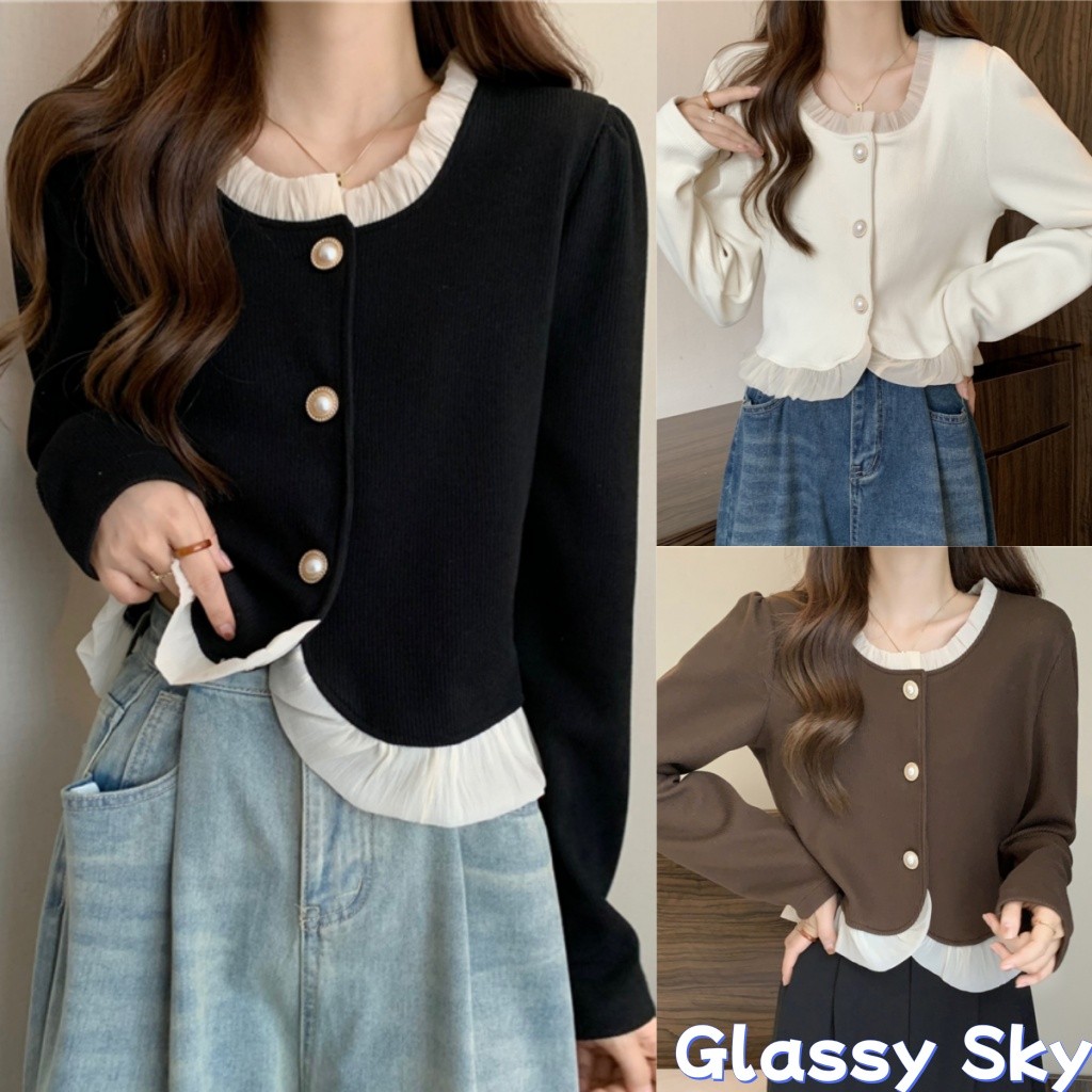 Glassy Sky พร้อมส่ง (Y7001) -C เสื้อไหมพรมแขนยาว คอกลม ดีเทลเรียบหรูดูแพง 3สี