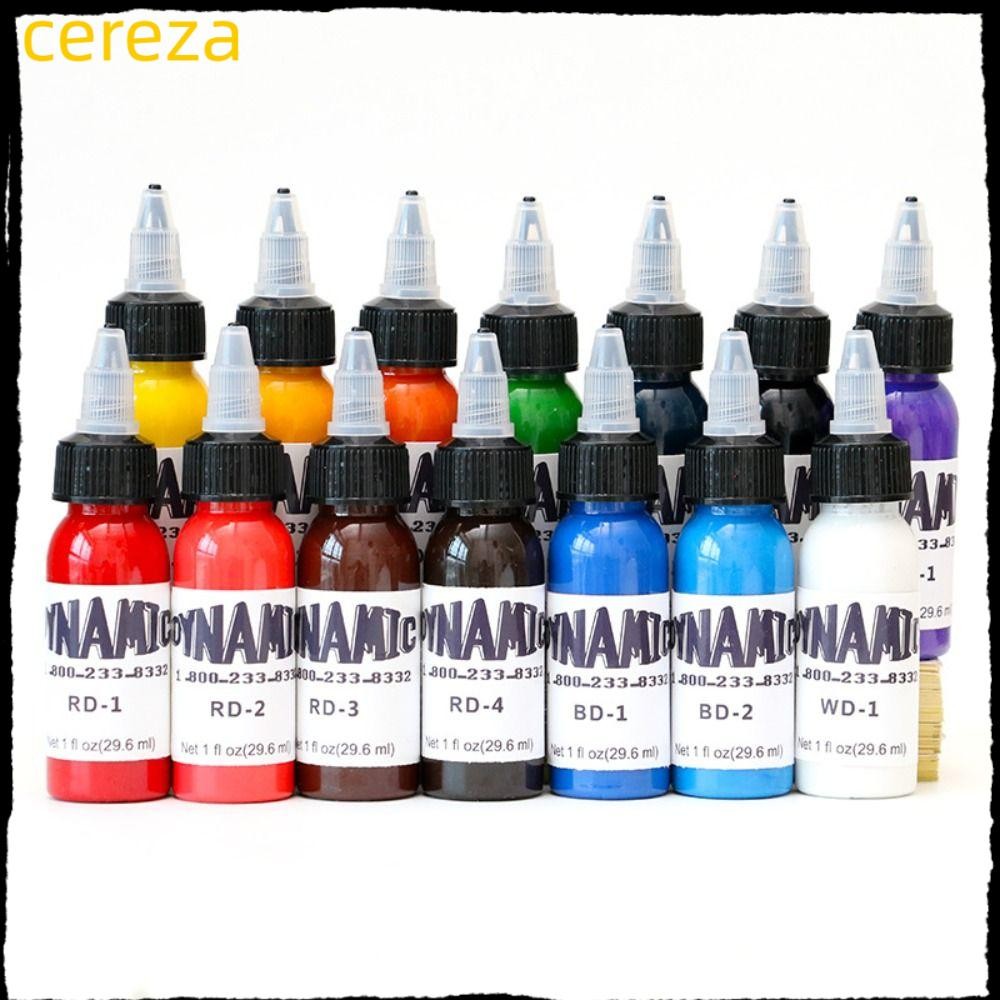 สีฝึกสัก CEREZA, หมึกสักสีขาวสีดําสีน้ําตาลสีขาวสีฟ้า, Bright 30ML สีแดงสีเขียวสีม่วงสีชมพู Tattoo Pigment