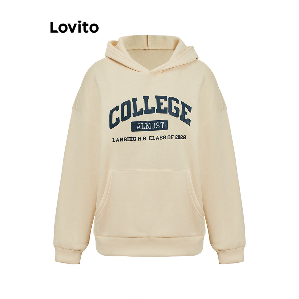 Lovito เสื้อกันหนาวผู้หญิง สีพื้น มีลาย สไตล์ลำลอง LNM71218