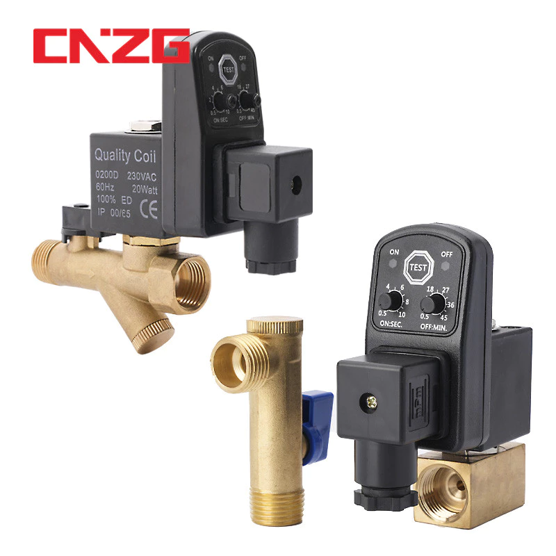 Ac/dc แรงดันไฟฟ้าทองเหลืองอิเล็กทรอนิกส์ Solenoid ท่อระบายน้ําวาล์วสยามประเภทและแยกประเภทวาล์วพร้อมตัวจับเวลา OPT น้ําปล่อยอัตโนมัติเก็บ