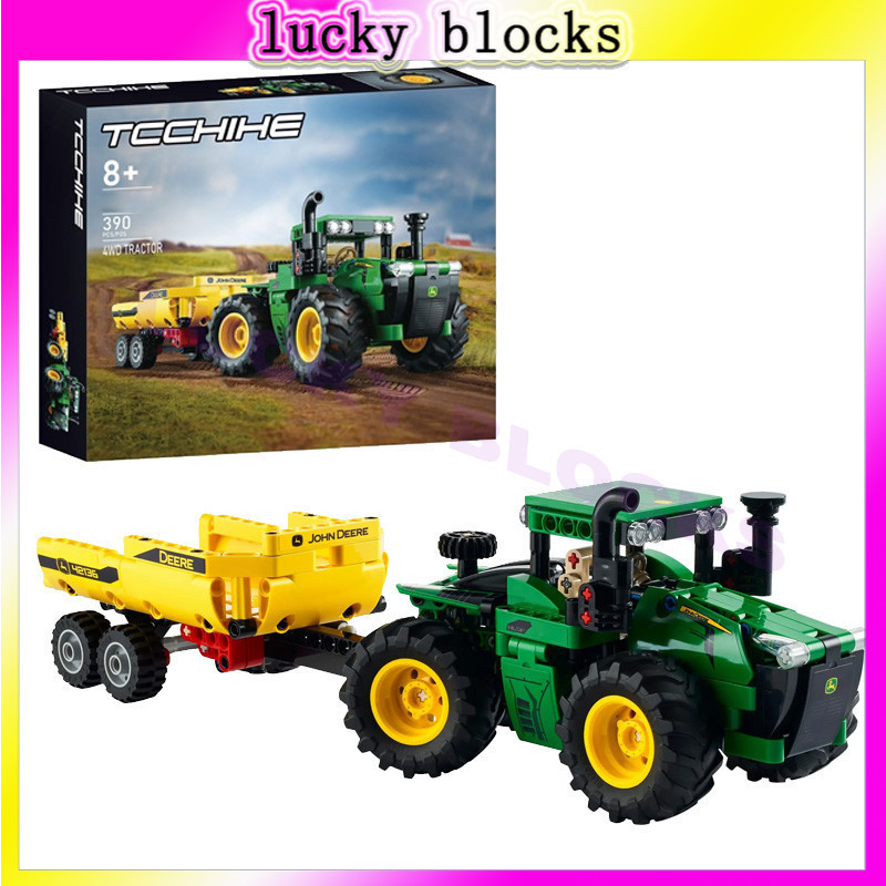 42136 390PCS Technic John Deere 9620R 4WD รถแทรกเตอร์ของเล่นอิฐสะสมพร้อม Trailer คริสต์มาสของขวัญ