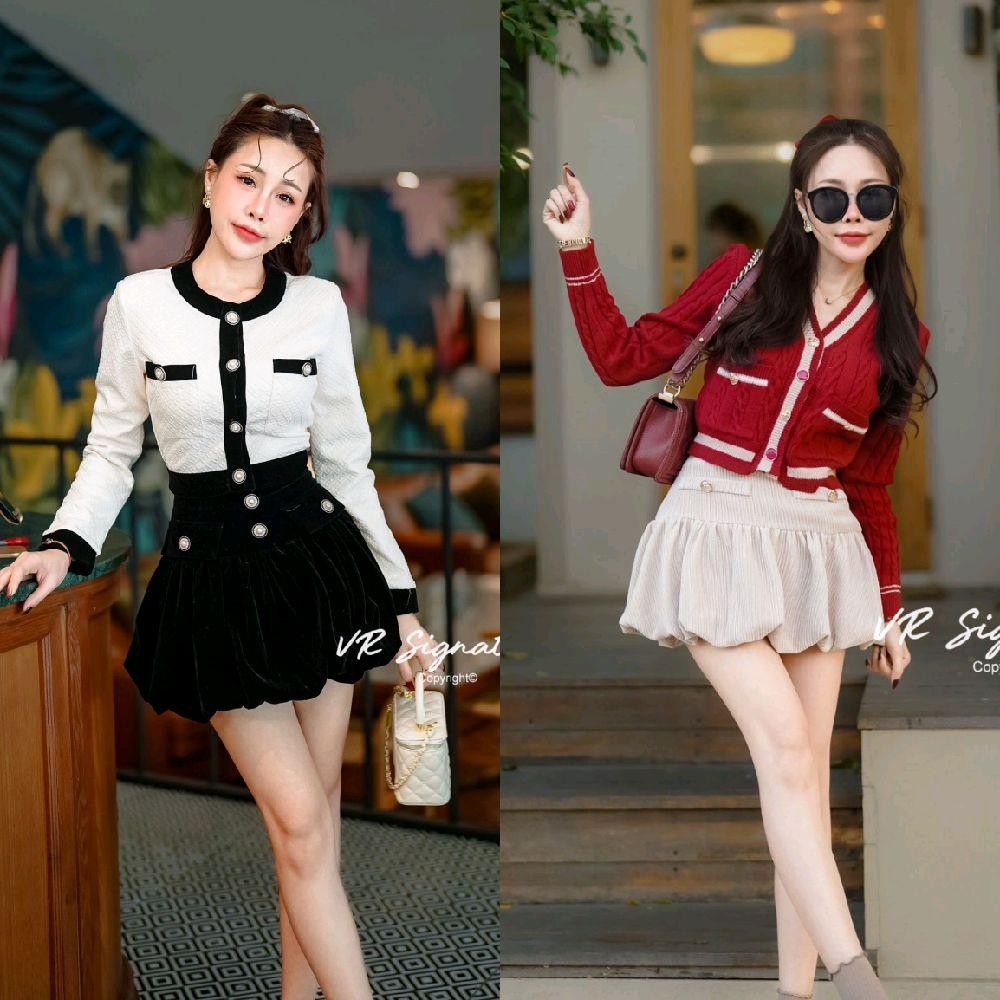 (พร้อมส่ง) VORA123 Set เสื้อคลุมแขนยาว ติดกระดุมเรียงด้านหน้า แต่งกระเป๋าช่วงอก KN.shop