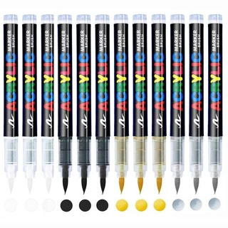 3ชิ้นอะคริลิปากกามาร์กเกอร์แปรงปากกาสีขาวสีดําสีเครื่องหมายศิลปะ