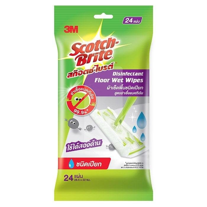 3M Scotch-Brite สก๊อตช์-ไบรต์ ผ้าถูพื้นชนิดเปียก ผ้าเช็ดเก็บฝุ่น ใช้แล้วทิ้ง ใช้กับไม้ม็อบดันฝุ่น เส้นผม บรรจุ 24 ชิ้น