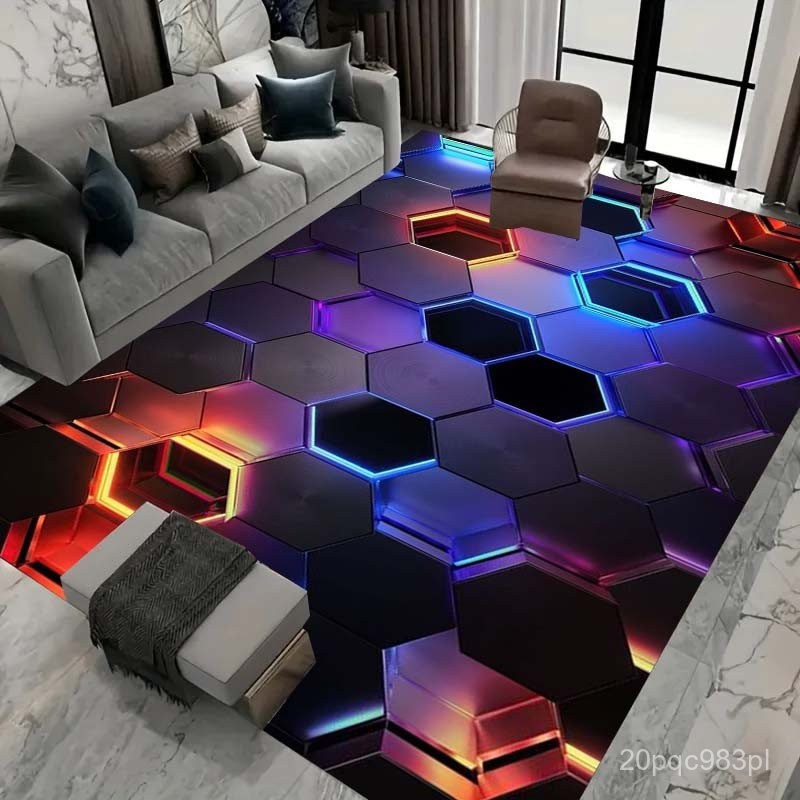 3D geometric pattern Nordic modern style technology printed carpet, living room sofa area, baby craw