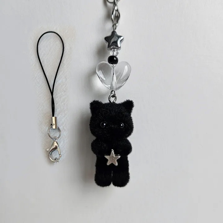 เกาหลี Ins niche Y2K น่ารัก Star Black Cat กระเป๋าพวงกุญแจรถหูฟัง airpods จี้