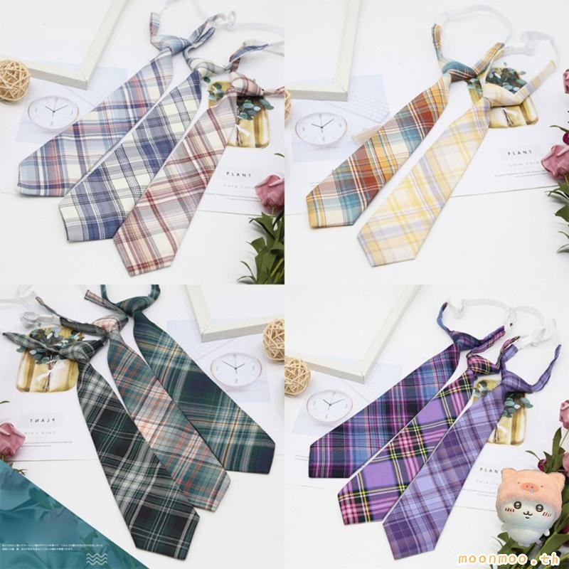 Moon Casual ลายสก๊อตเนคไทสําหรับเด็กผู้หญิง Slim Lazy JK Ties ชุดนักเรียน Tie