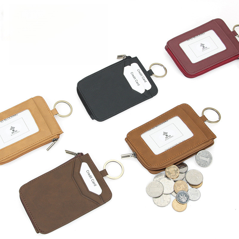 วินเทจ หลากสี ซิปกระเป๋าใส่เหรียญผู้ถือบัตรซองบัตรหนังแท้