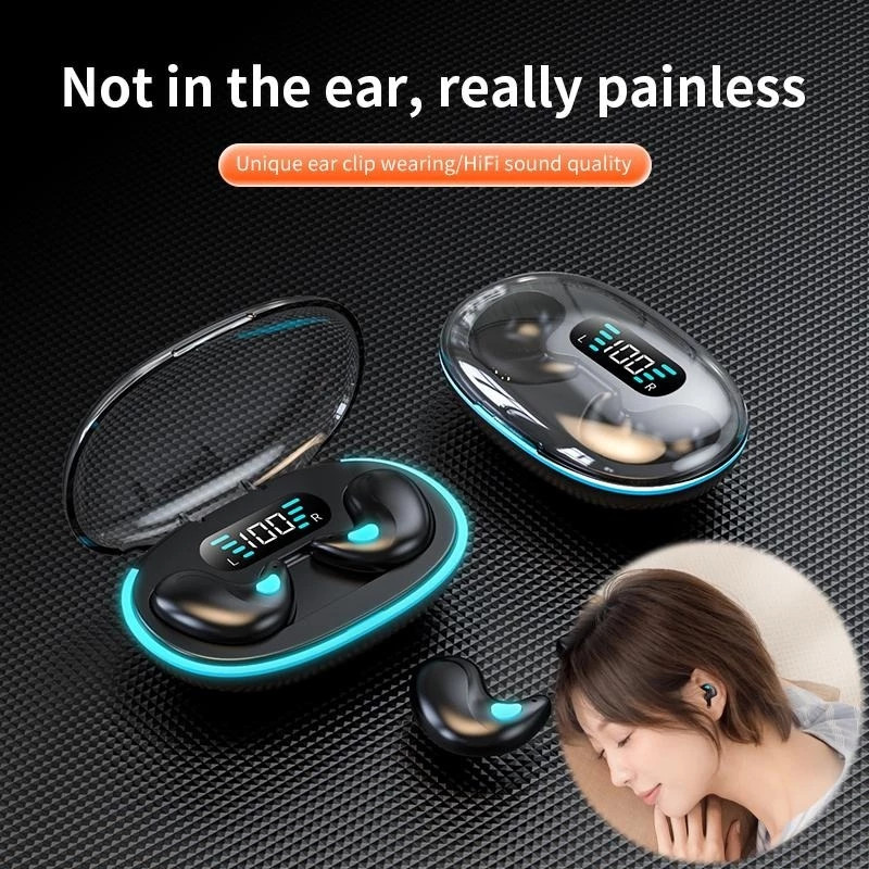 x55 TWS HiFi มินิไร้สายชุดหูฟังการนอนหลับการตรวจสอบขนาดเล็กไม่รู้สึกค่า LED ลดเสียงรบกวน HD