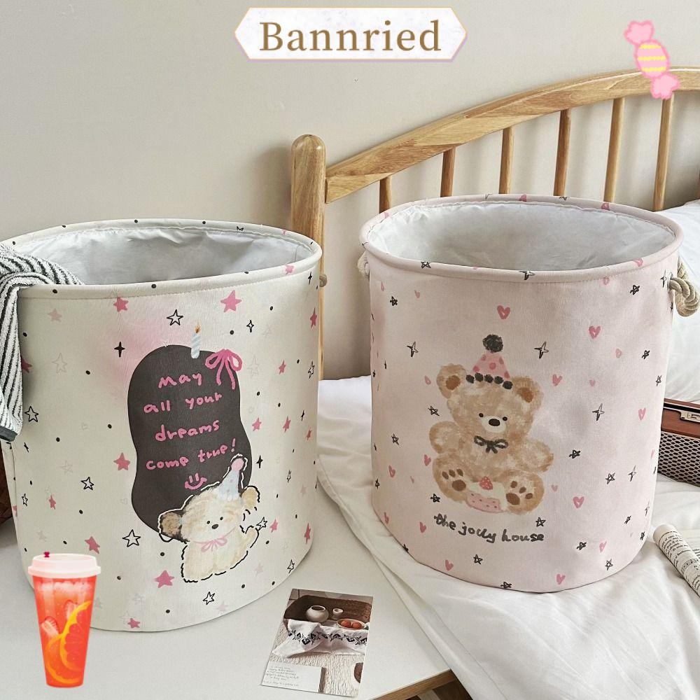 BANNRIEDSG ตะกร้าซักผ้า, ตะกร้าเก็บของเล่นแบบพับได้แบบทอ, การ์ตูนแบบพกพาตะกร้าหวายทนทานในครัวเรือน