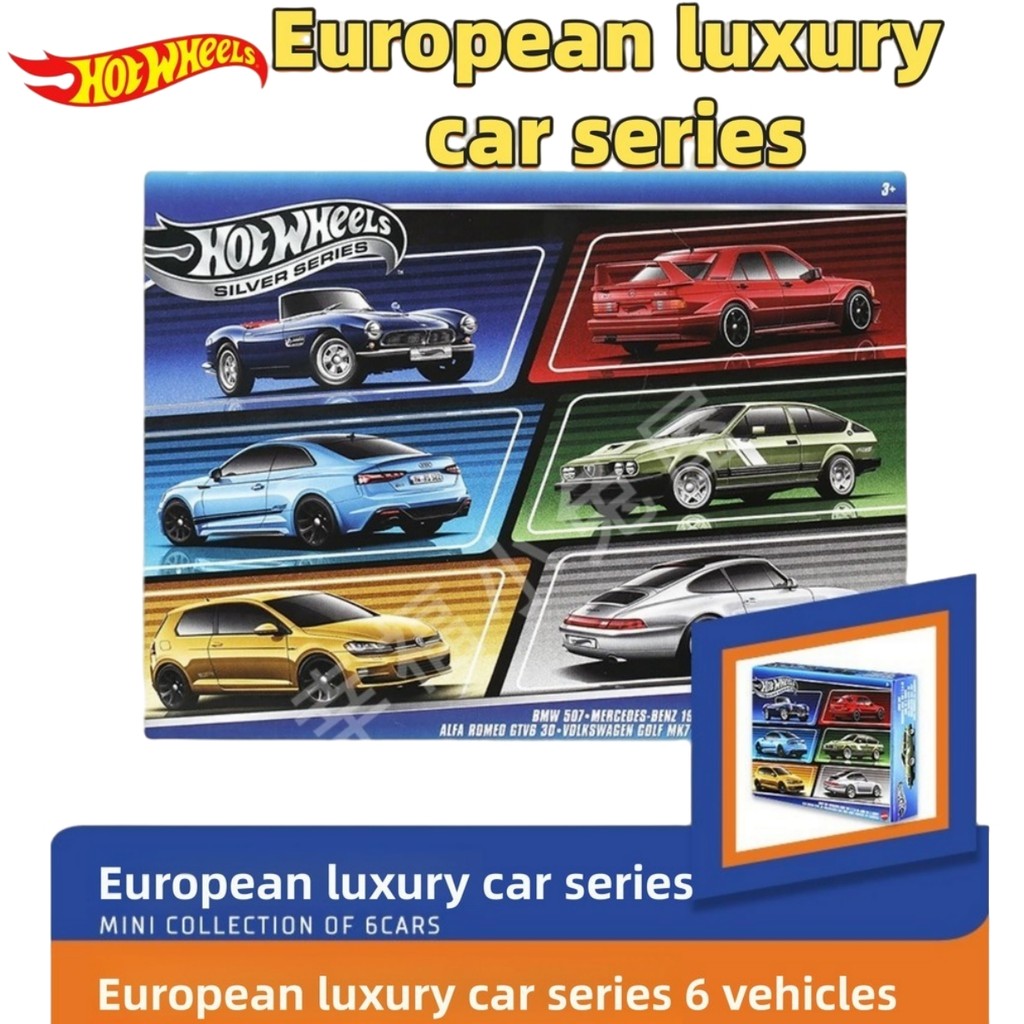 Hot Wheels European Classics 6-Pack 1:64 Die-Cast Car Collection – BMW 507, Mercedes-Benz 190E, VW G
