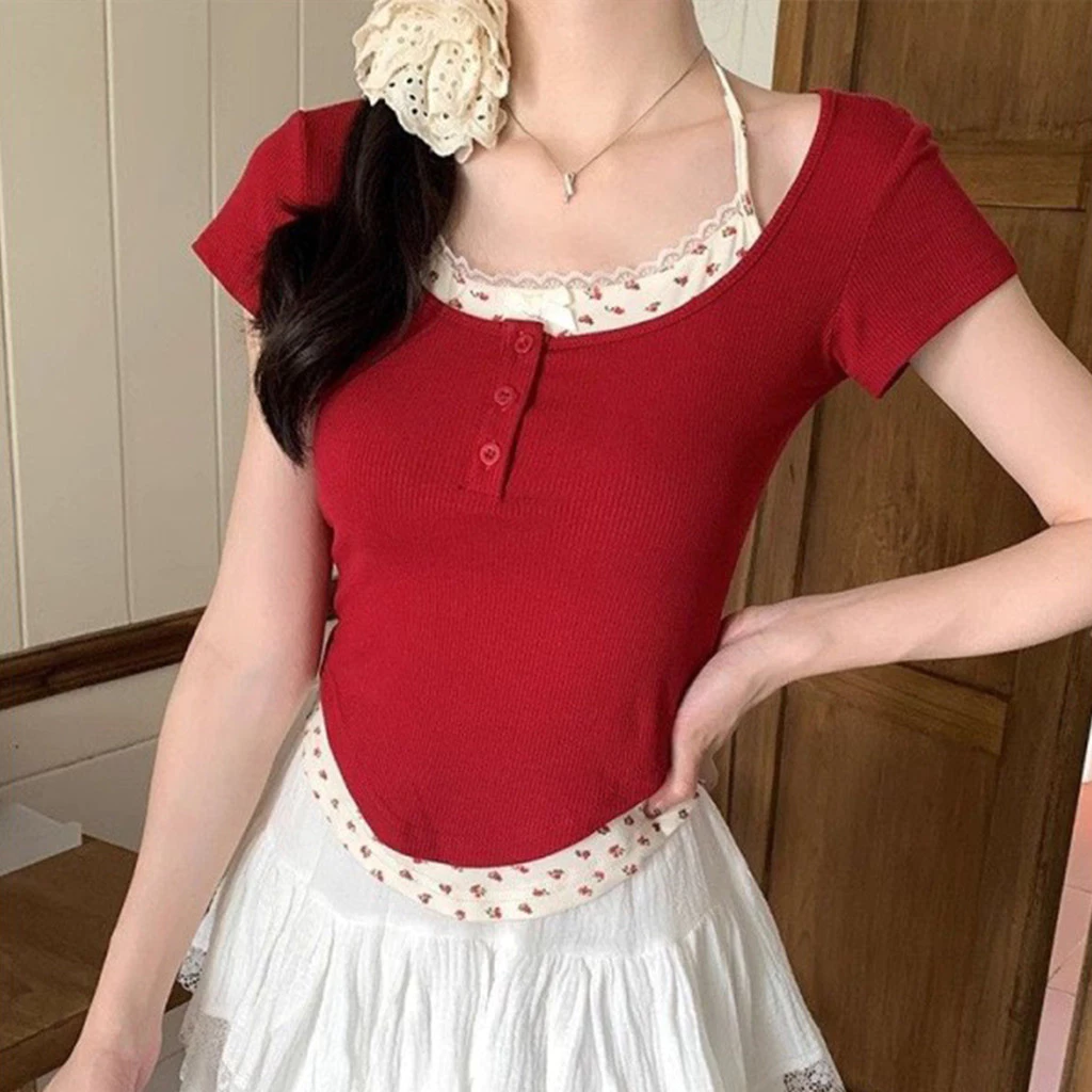 เสื้อแฟชั่นลายดอก ทรงสั้น แขนสั้น พอดีตัว สไตล์สาวแซ่บ thumbnail 6