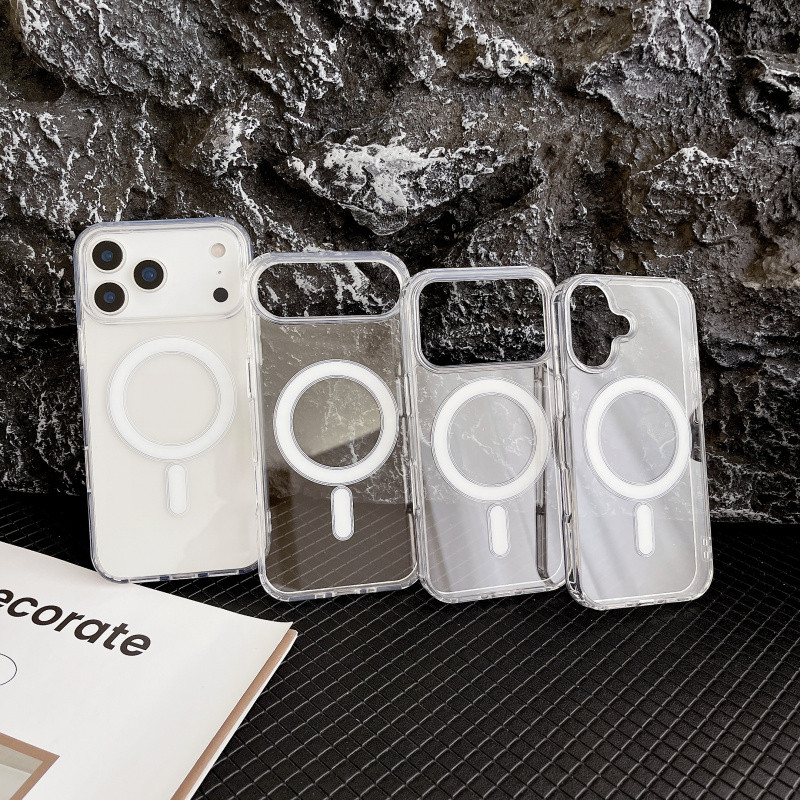 โปร่งใสสูงอะคริลิคแม่เหล็ก hard Case สําหรับ iPhone 17 16 15 14 13 12 11 Pro Max 7 8 Plus Air mini 16E SE X XR XSmax 17Promax สําหรับ iPhone17 กรณีฝาครอบ