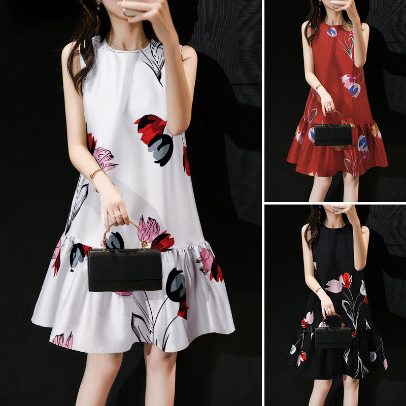 ชุดเดรสผู้หญิงสไตล์เกาหลี แขนกุดคอกลม พิมพ์ลายชุดนางเงือก สไตล์วันหยุดฤดูร้อน - รูปที่ 6