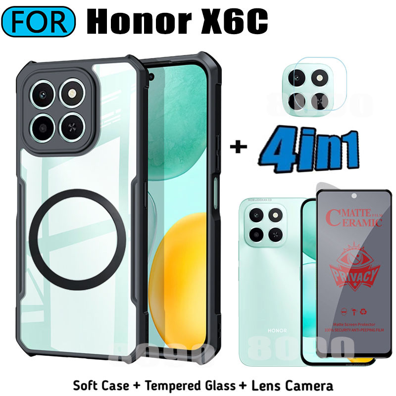 สําหรับ Honor X6C เคสโทรศัพท์กันกระแทก Honor X6 C X 6C ปลอกแม่เหล็กสติกเกอร์ชาร์จไร้สาย + Anti-Spy ค
