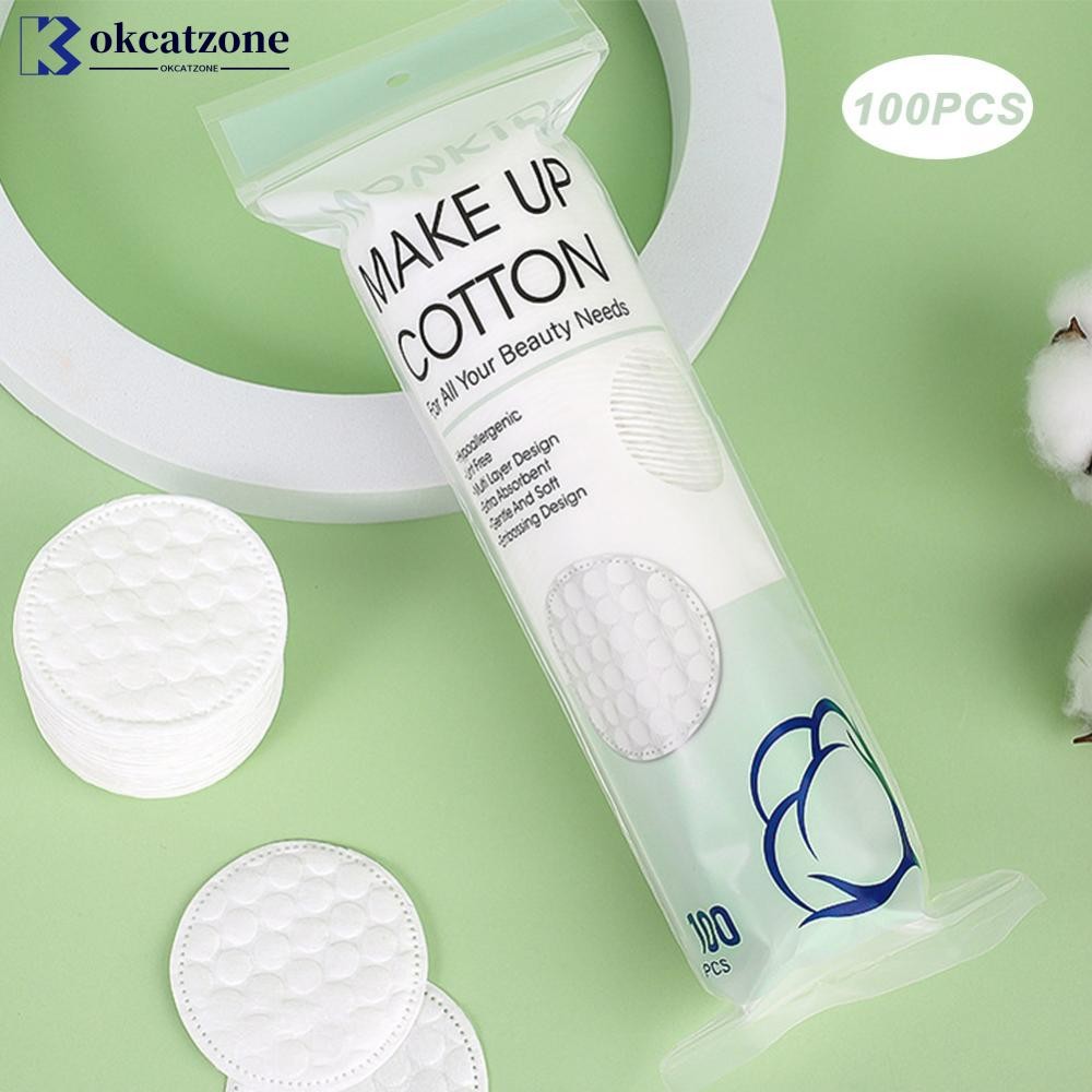 OKCATZONE 100 ชิ้นผ้าฝ้ายนุ่มรอบ Pad พื้นผิวสองด้านทุกวันทําความสะอาดผิวหน้าแต่งหน้า Removal Skin Ca