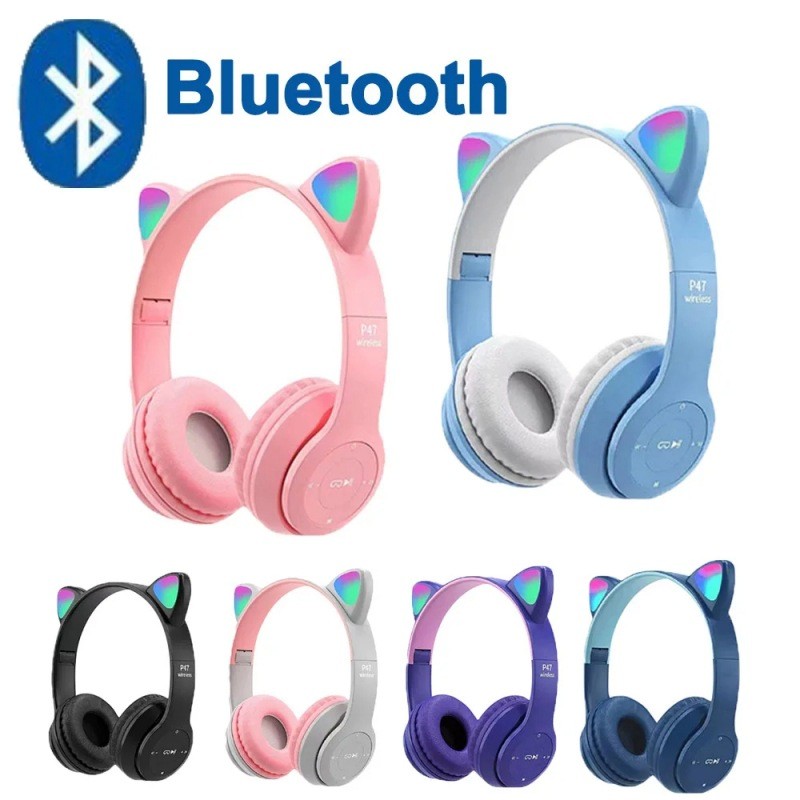 หูฟังบลูทู ธ หูแมว หูฟังบลูทูธไร้สาย สเตอริโอ การเชื่อมต่อบลูทู ธ น่ารักและสะดวกสบาย