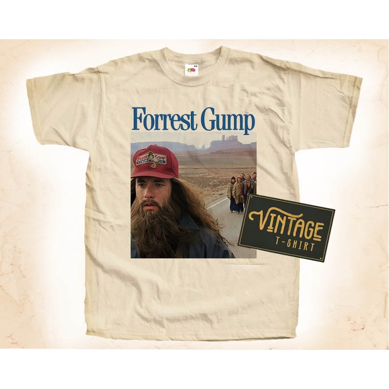 Forrest Gump ver.6 T shirt Tee Natural Vintage Cotton Movie Poster All Sizes S M L XL 2X 3X 4X 5X สว
