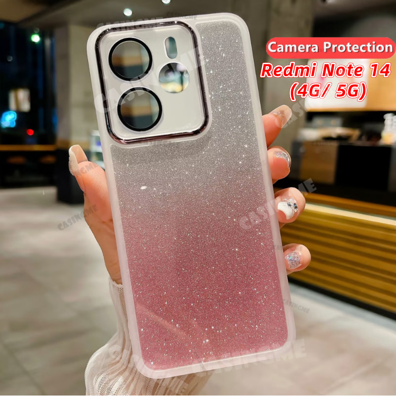 Redmi หมายเหตุ 14 5G 2025 Bling Glitter สําหรับ Redmi Note14 หมายเหตุ 14 RedmiNote14 14Pro Plus 4G 5G ซิลิโคนนุ่มโปร่งใสเคสโทรศัพท์กล้องเลนส์ป้องกันกันกระแทกปกหลัง