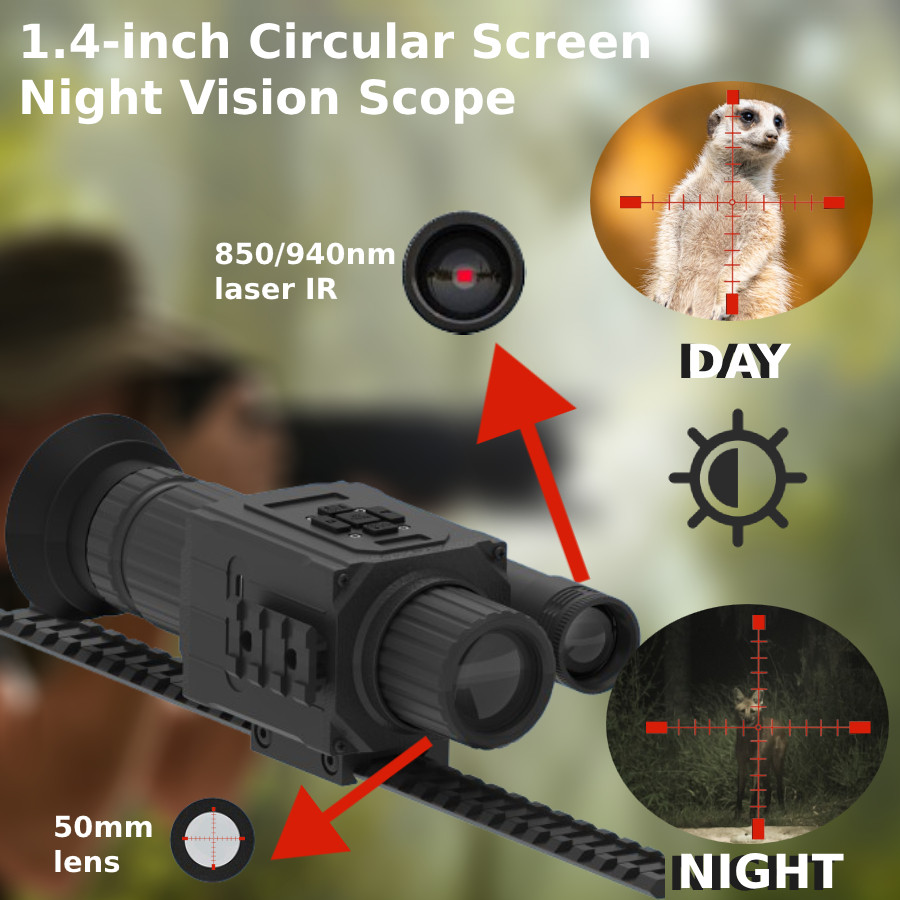 50 มม.เลนส์ Night Vision Monocular AI Zoom, Zoom Center Point Remains Unchanged ปรับ Cross Laser IR 