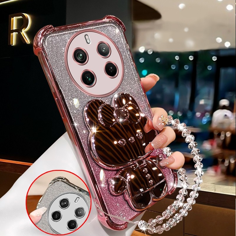 กันกระแทก เคสสําหรับRealme 12 pro 5g realme 12 PLUS + 5Gประกายสีชมพูเคสโทรศัพท์กระต่ายกระจกแต่งหน้าพร้อมที่วางซิลิโคนTPU Soft case XXXDA ราคา ถูกที่สุด ดีลบีเคเค