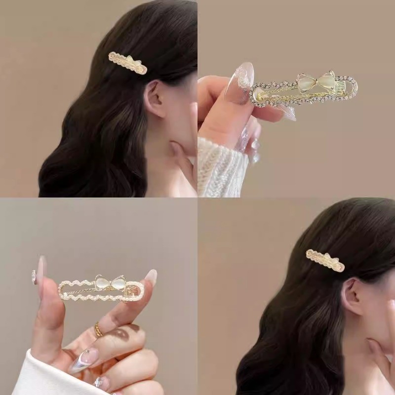 1 ชิ้น Rhinestone Pearl Bling Bowknot Hairpin Bling Shine กิ๊บติดผม Headwear ผม Aceesory